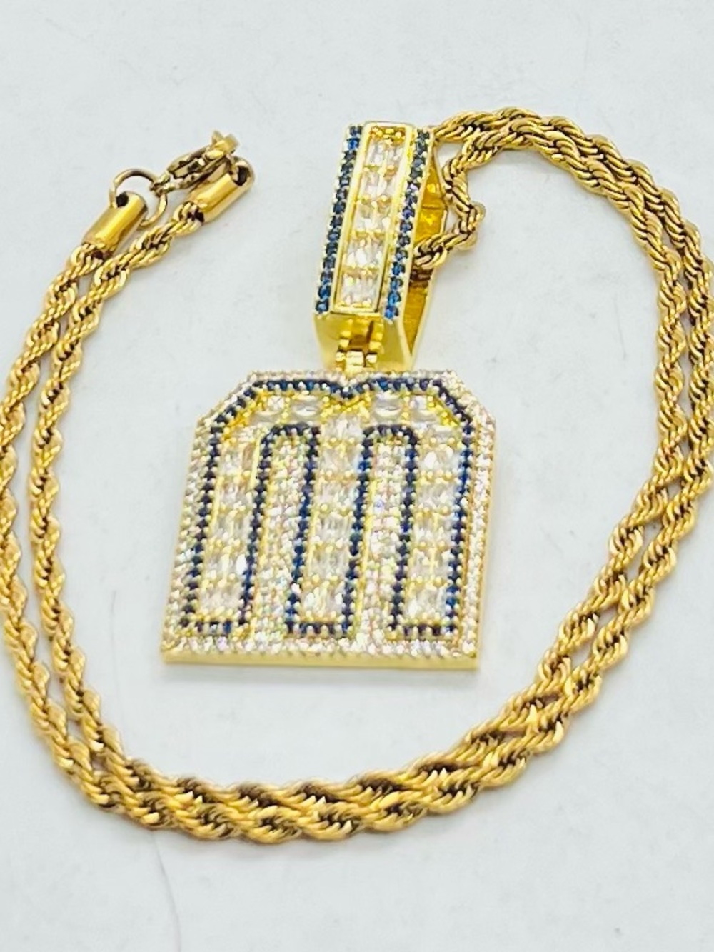 Brand New, Mexico M Paved Pendant Necklace Gold Tone
